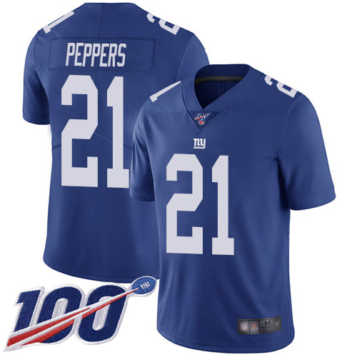 Men New York Giants #21 Jabrill Peppers Royal Blue Team Color Vapor Untouchable Limited Player 100th Season Football NFL Jersey